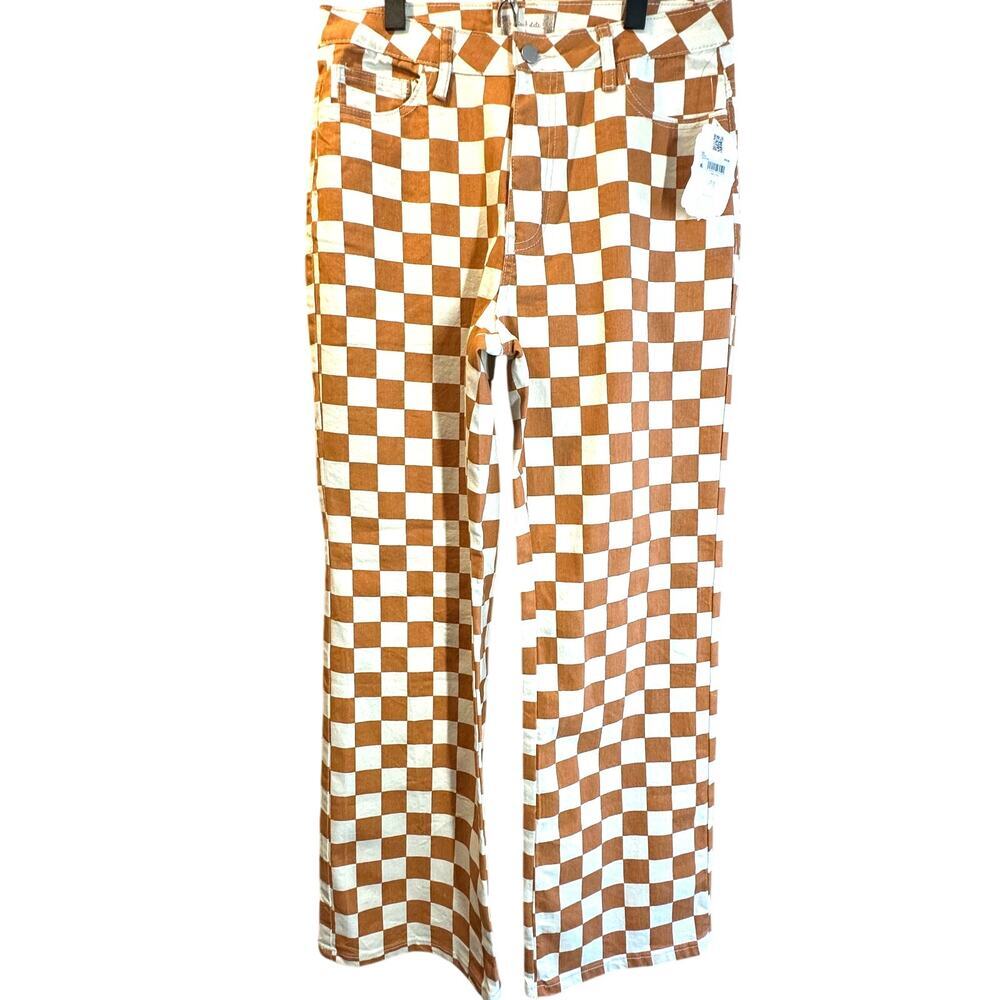 NWT Altar'd State Orange and White Checkered HighRise Straight Leg Pants